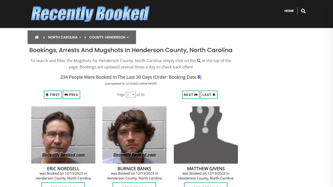 Bookings, Arrests and Mugshots in Henderson County, North Carolina